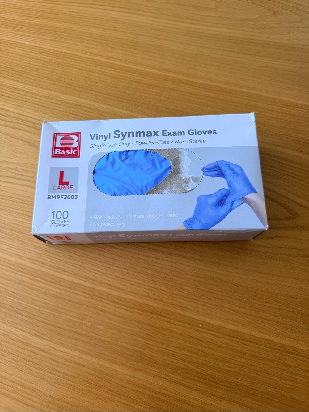 Vinyl Synmax Exam Gloves - Large Blue 100 count, opened but completely unused